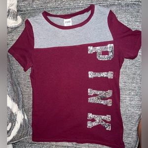 PINK VS bling T shirt maroon/gray